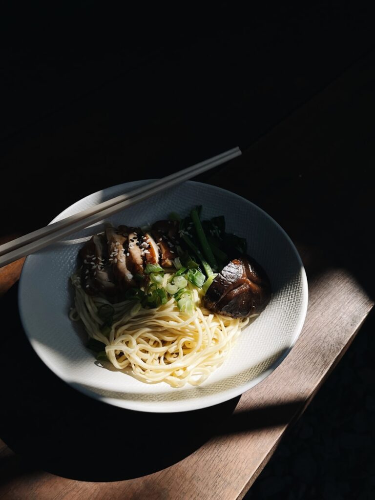 pasta dish on white ceramic plate